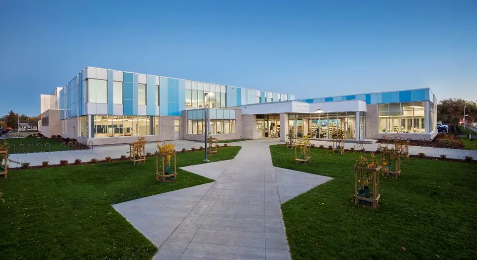 View from outside of mâmawêyatitân centre in Canadian Architect